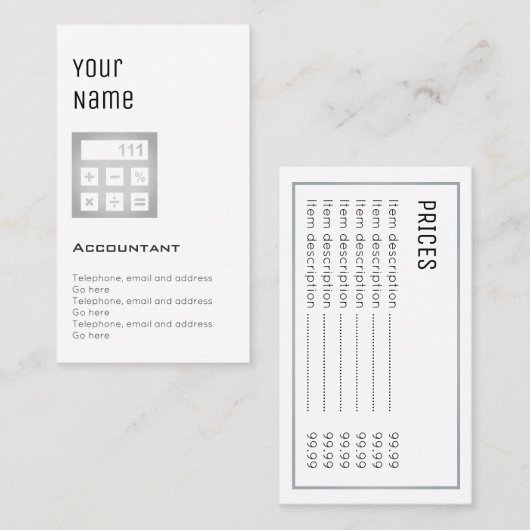 'Essentiële' accountantskaarten Visitekaartje (Voorkant / Achterkant)