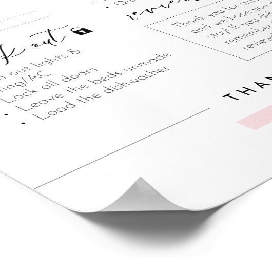 Essentiële Airbnb Info Sign – Modern Black & Blush Poster (Hoek)