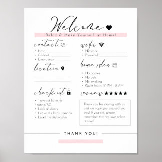 Essentiële Airbnb Info Sign – Modern Black & Blush Poster
