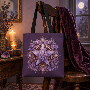 Essentiële Coven-tas – Paars Pentakel-ontwerp Tote Bag