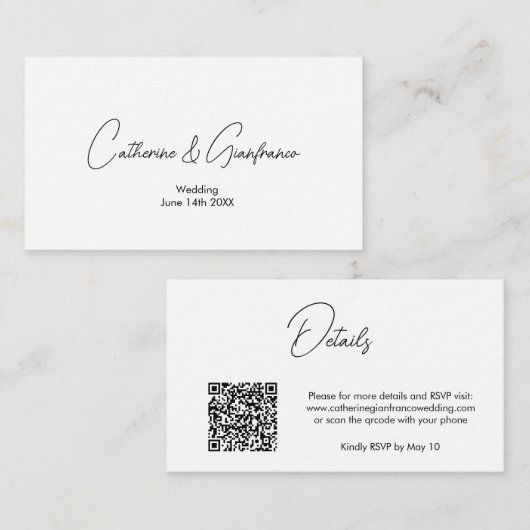 Essentiële en elegante QRcode trouwgegevens Informatiekaartje (Voorkant / Achterkant)