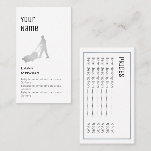 'Essentiële' grasmaakkaarten Visitekaartje (Voorkant / Achterkant)