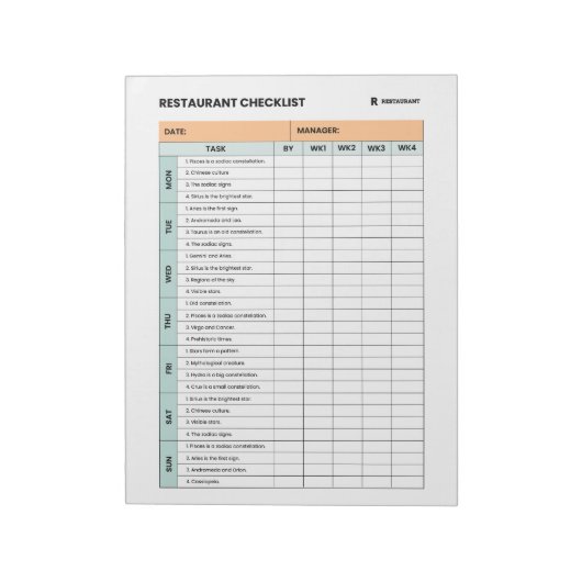 Essentiële Keuken Restaurant Checklist Notitieblok (Linkerzijde)