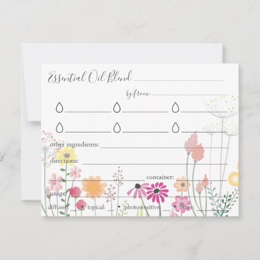 Essentiële olie Blends Recipe Direction Kaart (Voorkant)