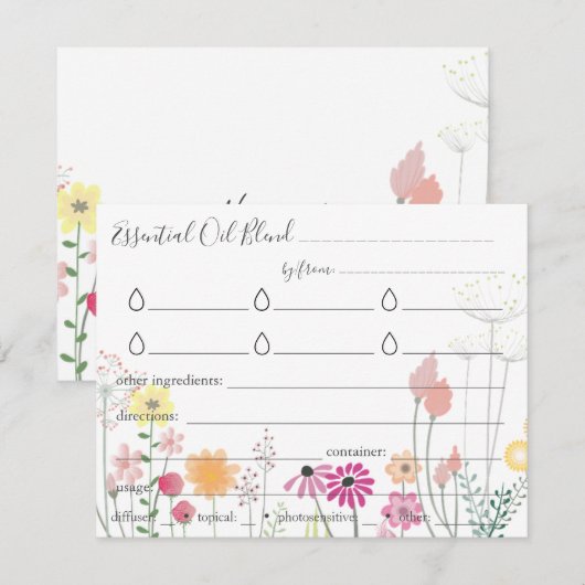 Essentiële olie Blends Recipe Direction Kaart (Voorkant / Achterkant)