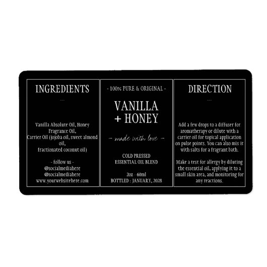 Essentiële olie Cosmetische fles wikkel rond Etiket (Voorkant)