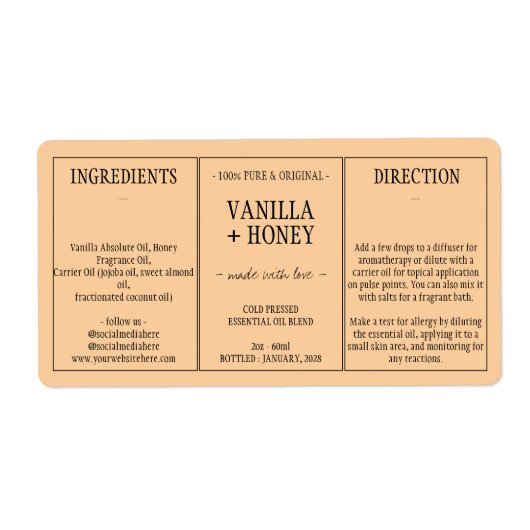 Essentiële olie Cosmetische Flessenwikkel Etiket (Voorkant)
