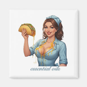 Essentiële Oliën Grappige Taco Illustratie Meisj Magneet