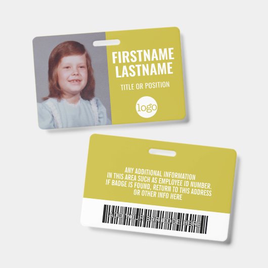 Essentiële personeelskaartfoto, streepjescode, log badge (Voor- en achterkant)