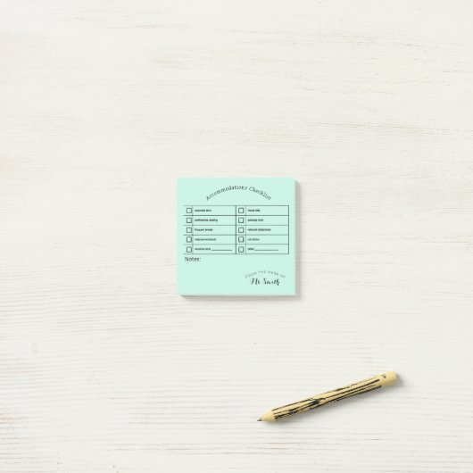 Essentiële Snelheid Tool: Accommodatie Checklist Post-it® Notes (Op bureau)