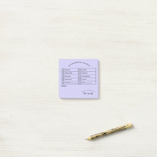 Essentiële Snelheid Tool: Accommodatie Checklist Post-it® Notes (Op bureau)