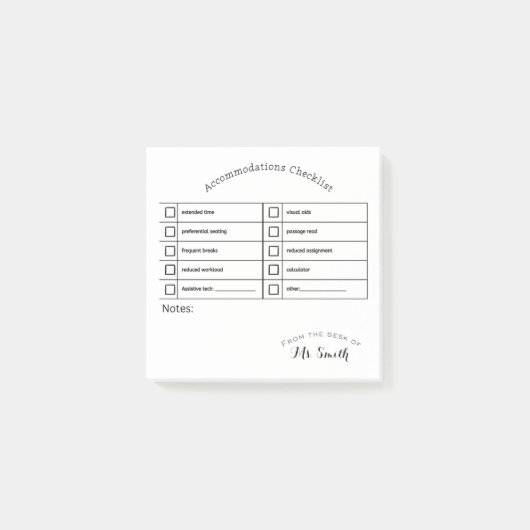Essentiële Snelheid Tool: Accommodatie Checklist Post-it® Notes (Voorkant)