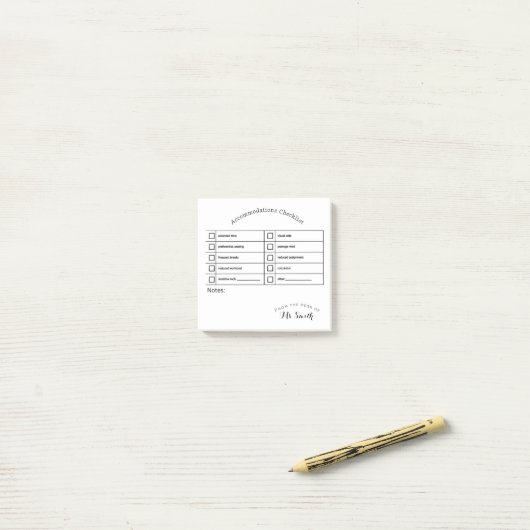 Essentiële Snelheid Tool: Accommodatie Checklist Post-it® Notes (Op bureau)