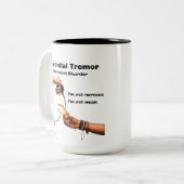 essentiële tremor, tweekleurige koffiemok (Voorkant links)