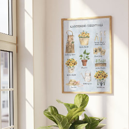 Essentiële Tuin Zonnebloem Tuingereedschap Blauw Poster