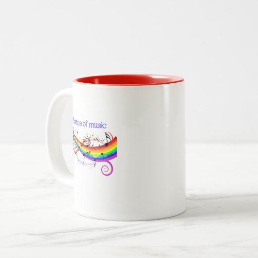 Essentiële van de mok van muziek en koffie. (Voorkant links)