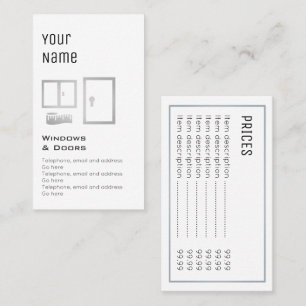 "Essentiële" Windows- en Deuren Prijskaarten Visitekaartje