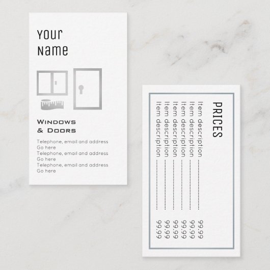 "Essentiële" Windows- en Deuren Prijskaarten Visitekaartje (Voorkant / Achterkant)