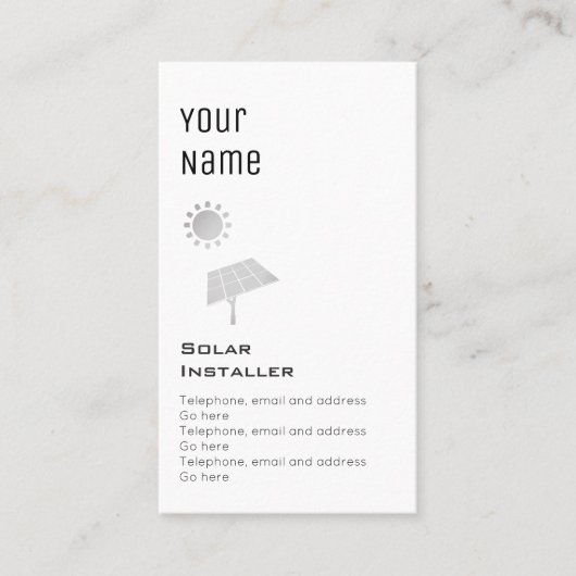 "Essentiële" zonneschermen Visitekaartje (Voorkant)