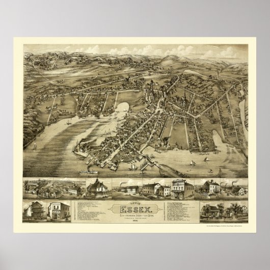 Essex, CT Panoramic Map - 1881 Poster (Voorkant)