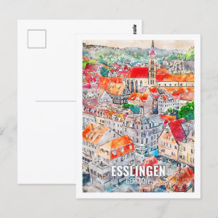 Esslingen Duitsland Beroemde Reisplaats Waterverf Briefkaart