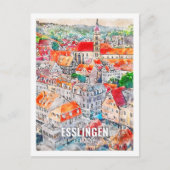 Esslingen Duitsland Beroemde Reisplaats Waterverf Briefkaart (Voorkant)