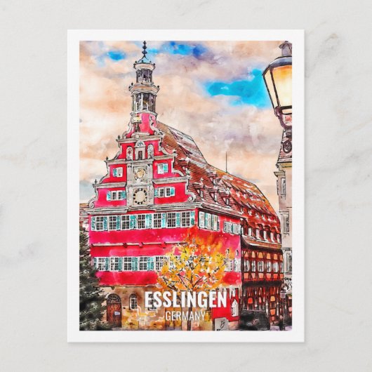 Esslingen Germany Travel Place Waterverf Briefkaart (Voorkant)
