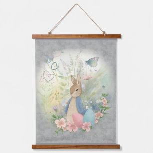 esster bunny peter met bloemen hangend wandkleed