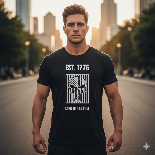 EST. 1776 Patriotic Punisher Skull Us Flag T-Shirt