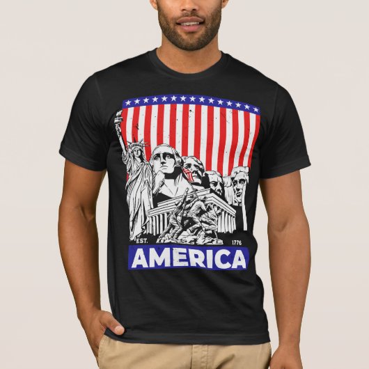 Est 1776 Patriottische Amerikaanse vlag 4 juli PR T-shirt (Voorkant)