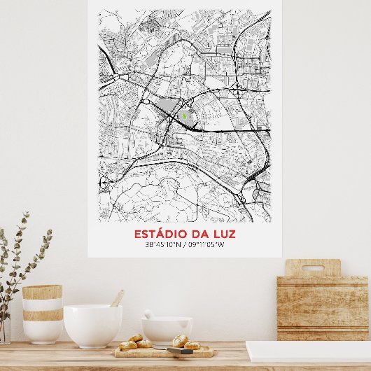 Estadio Da Luz Kaart Ontwerp Poster (Keuken)