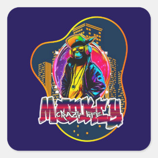 Estampa Graffiti Art Monkey Rap Hip Hop - Adesivo Vierkante Sticker