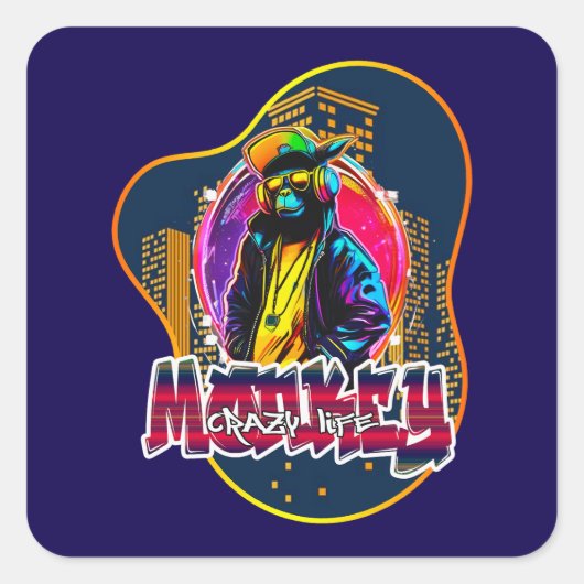 Estampa Graffiti Art Monkey Rap Hip Hop - Adesivo Vierkante Sticker (Voorkant)
