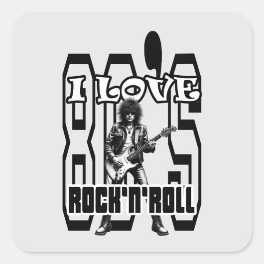 Estampa Rock - I Love 80s Rock’n’Roll – Adesivo Vierkante Sticker (Voorkant)