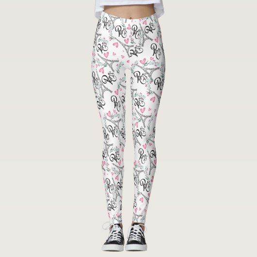 estampado integral de parís con notas musicales leggings (Voorkant)