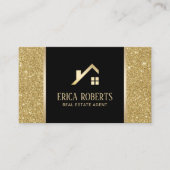 Estate Agent Black & Gold Glitter Custom Logo Visitekaartje (Voorkant)