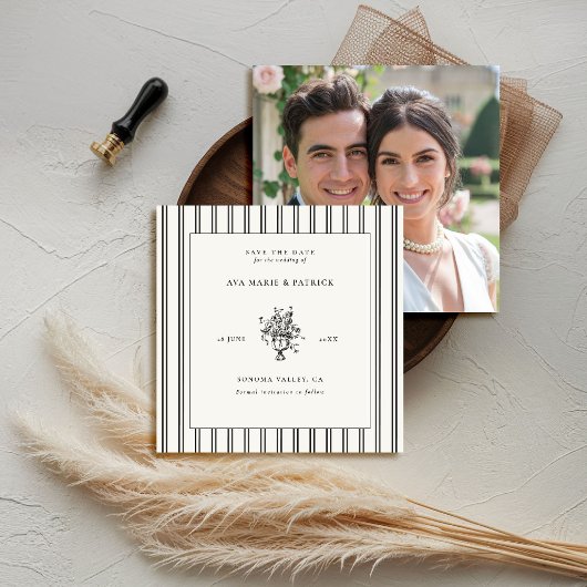 Estate Chic Black Stripe Bloemen Vaas Foto Huwelij Save The Date