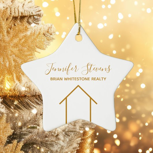 Estate Chic Gold White - kerstster Keramisch Ornament