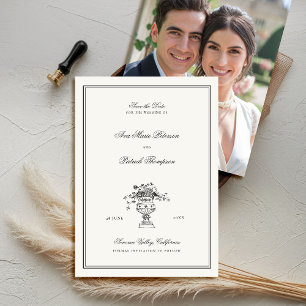 Estate Floral Elegant Zwart Lijst Fotobruiloft Save The Date