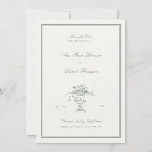 Estate Floral Sage Green Lijst Foto bruiloft Save The Date (Voorkant)