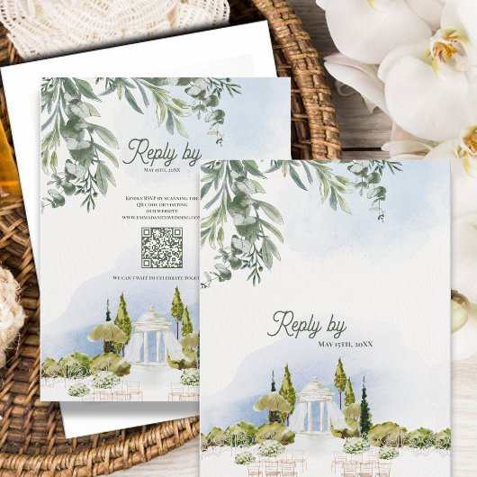 Estate Garden Pavilion Wedding RSVP with QR Code Kaartje