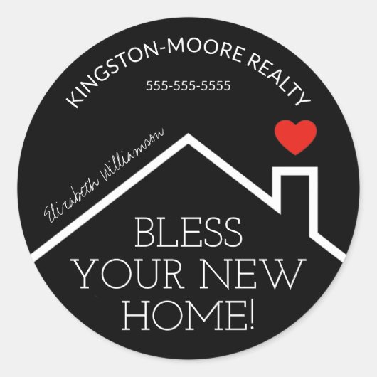 Estate House Heart Custom Realtor Business Ronde Sticker (Voorkant)
