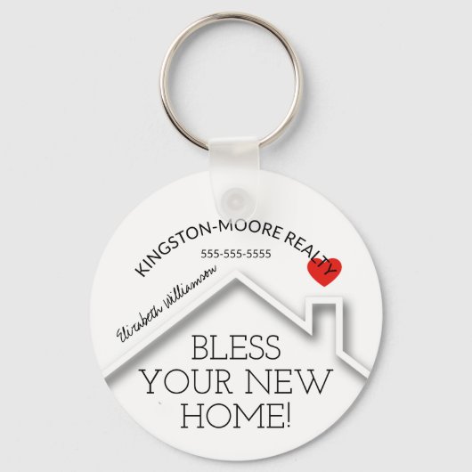 Estate House Heart Custom Realtor Business Sleutelhanger (Voorkant)