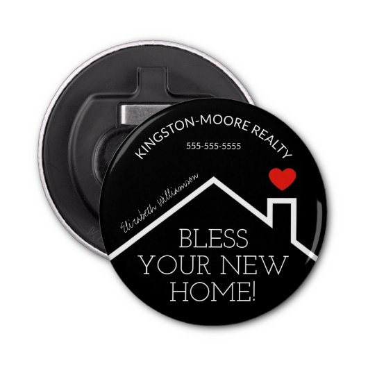 Estate House Heart Custom Realtor Button Flesopener (Voorkant)