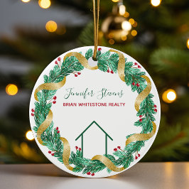 Estate-kerst Elegant Green Gold Custom Keramisch Ornament