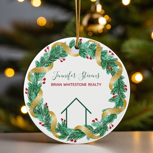 Estate-kerst Elegant Green Gold Custom Keramisch Ornament