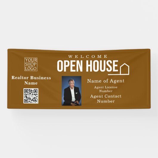 Estate Open House Logo Foto Bruin Spandoek (Horizontaal)