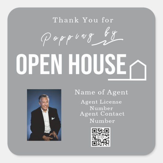 Estate Open House Modern Chic Grey Vierkante Sticker (Voorkant)