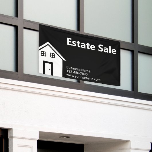 Estate Sale Zwart-wit Bedrijfsnaam Website Spandoek (Buitenkant Gebouw)