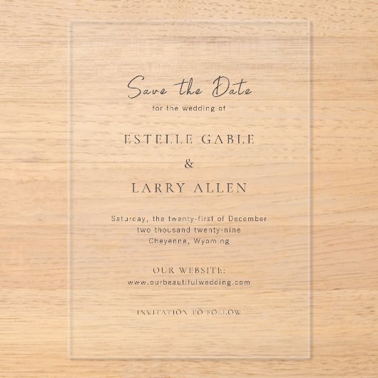 Estelle Elegant Wedding Save the Date Acryl Uitnodigingen (Voorkant)